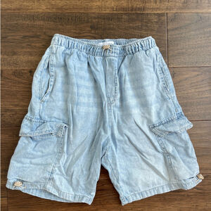 Zara boys Blue Cargo Shorts soft chambray size 13-14 casual summer travel party